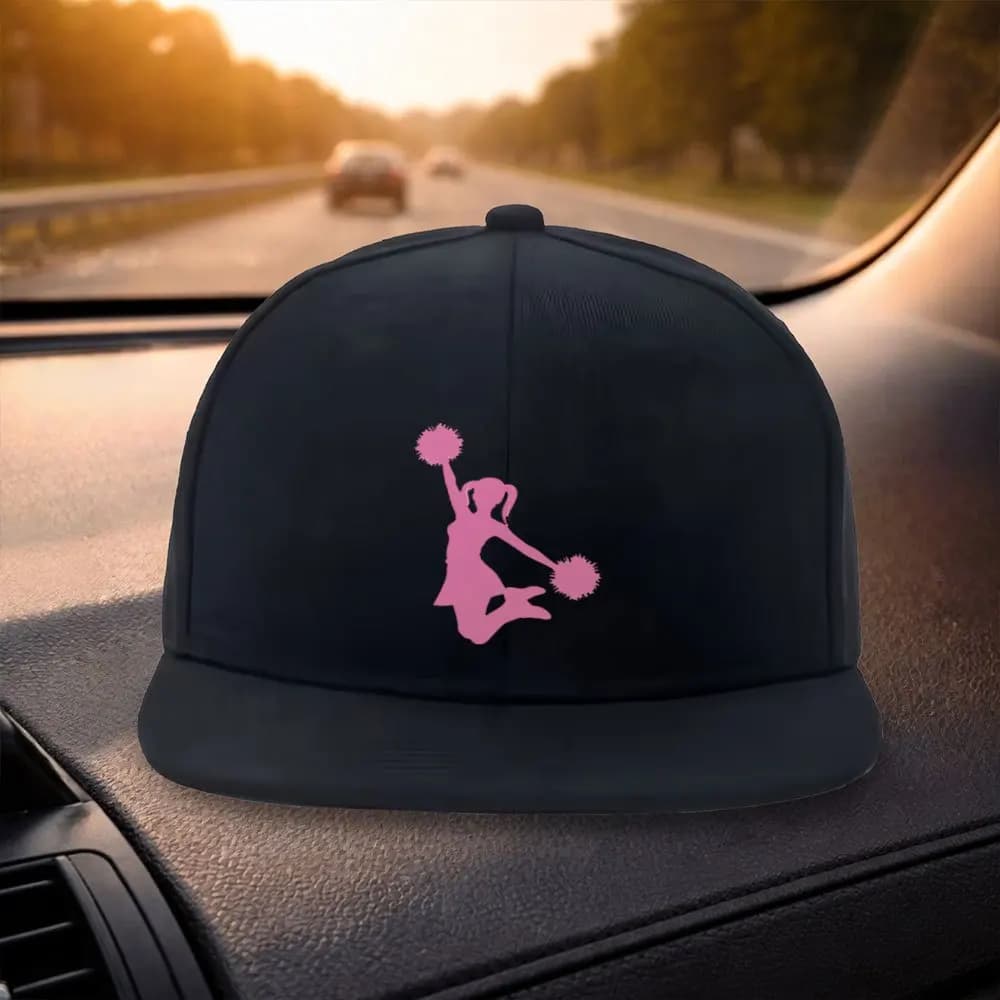 Unisex Classic Flat Brim Baseball Cap Fashionable Pink Cheerleader Design Black Casual Hat Suitable for Outdoor Activities O
