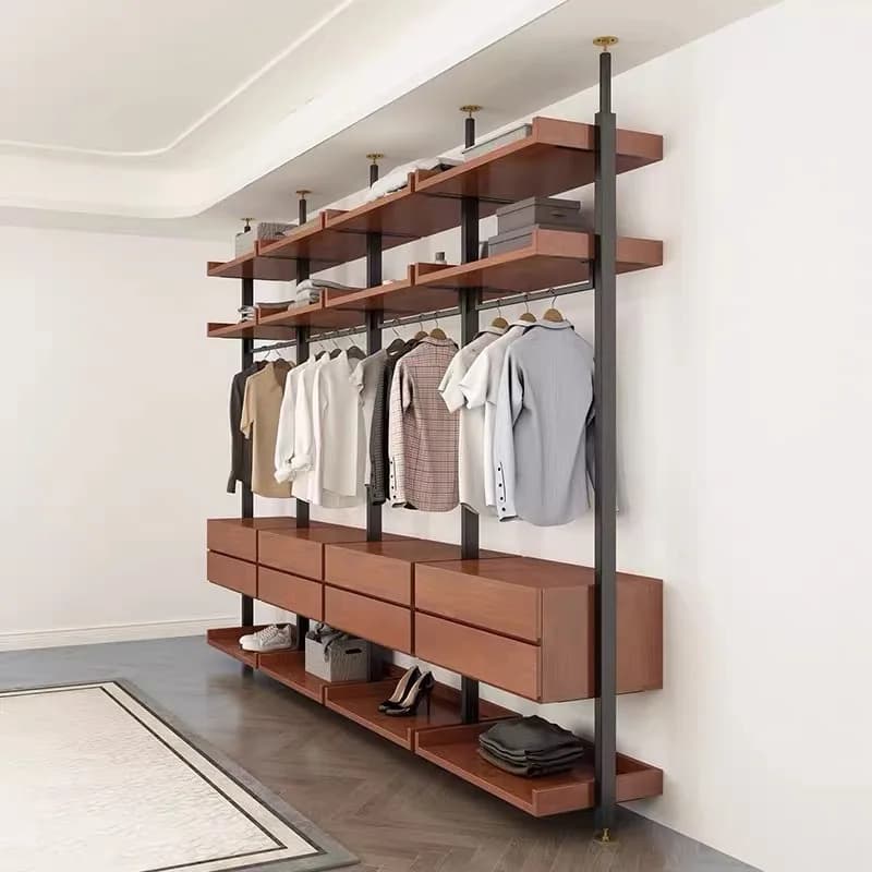 Appendiabiti da pavimento al soffitto in legno massello armadio aperto appendiabiti in ferro portaoggetti appendiabiti