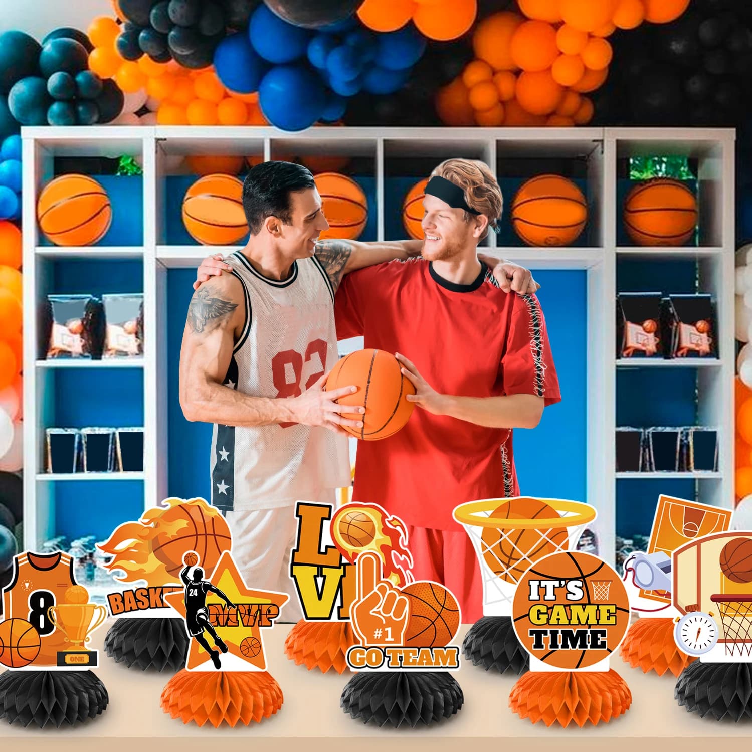 Centrotavola a nido d'ape a tema basket, 9 pezzi, per feste di compleanno a tema basket, decorazioni per feste a tema basket