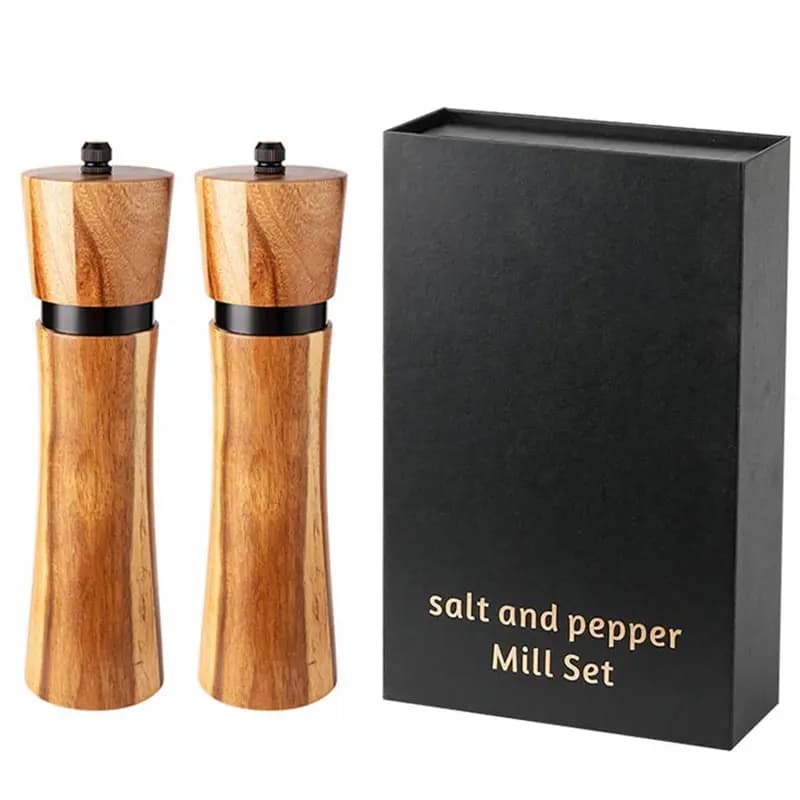 Set macina pepe ad anello in acciaio nero, mulino manuale in legno di acacia, bottiglia di condimento multiuso, nucleo in ceramica, agitatore per spezie per utensili per barbecue