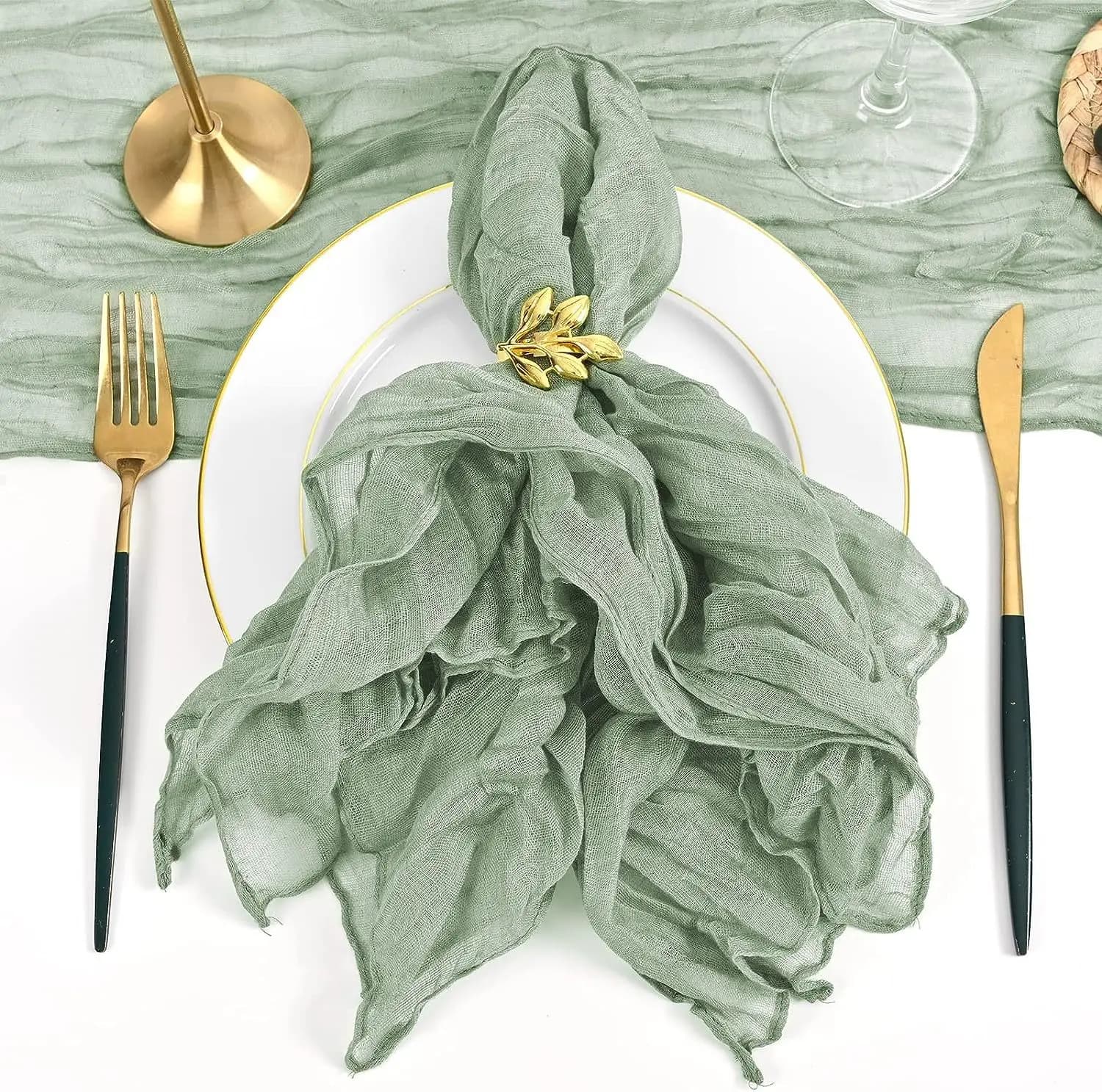 5Pcs Cheese Cloth Napkins 50 x 50cm Sage Green Dinner Napkin Tablecloth with Multipurpose Bulk Suitable for Dinners, Weddings,