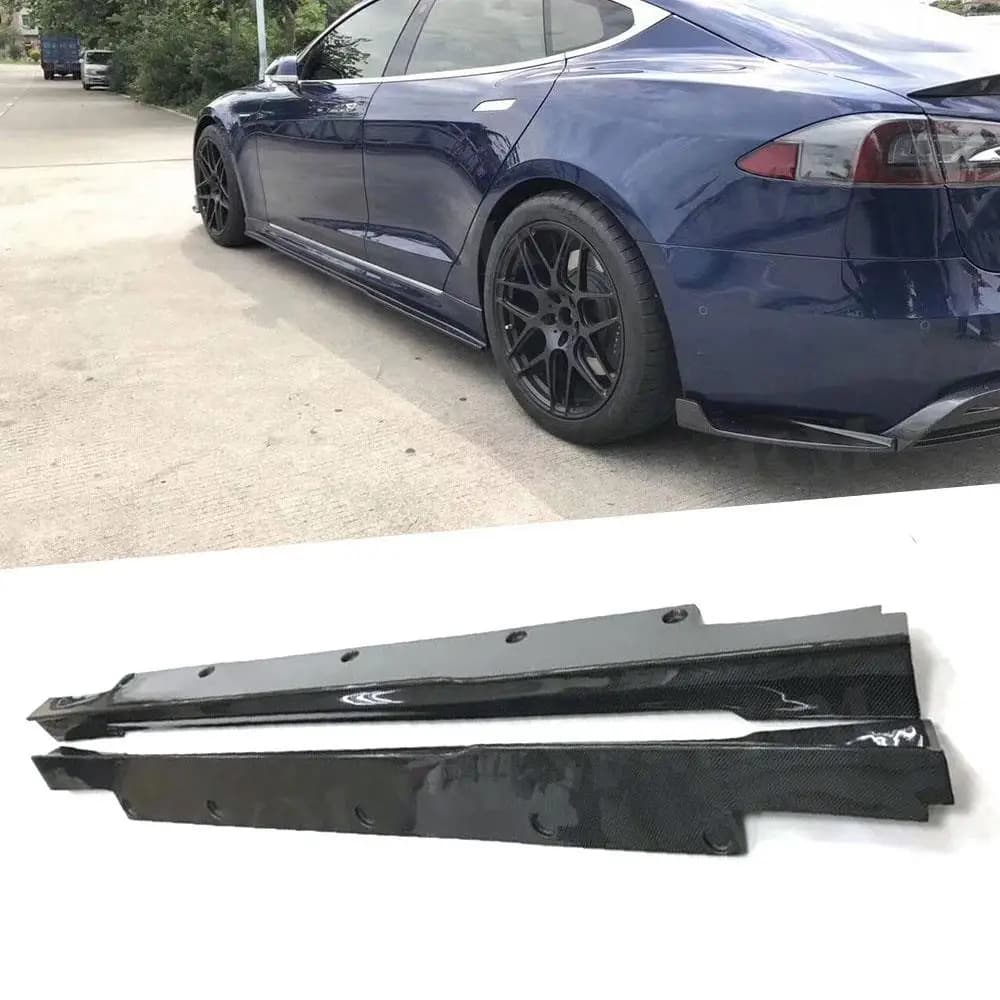 Kit Protezione Sottoporta in Fibra di Carbonio per Tesla Model S Sedan 4 Porte 70D 85D P100D 2 Pezzi 2016 2017
