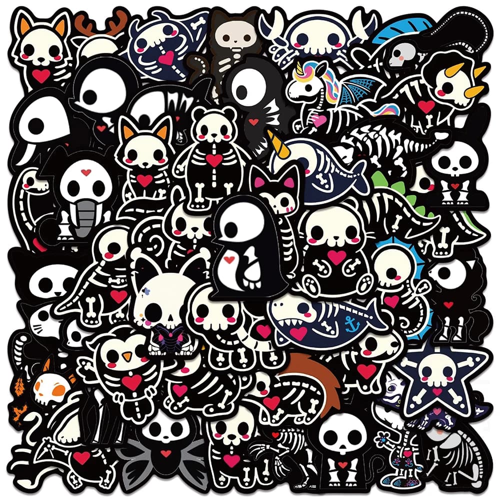 50 pz nero bianco animali scheletro teschio Graffiti adesivi fai da te moto Laptop telefono casco auto cancelleria bici decalcomanie fresche