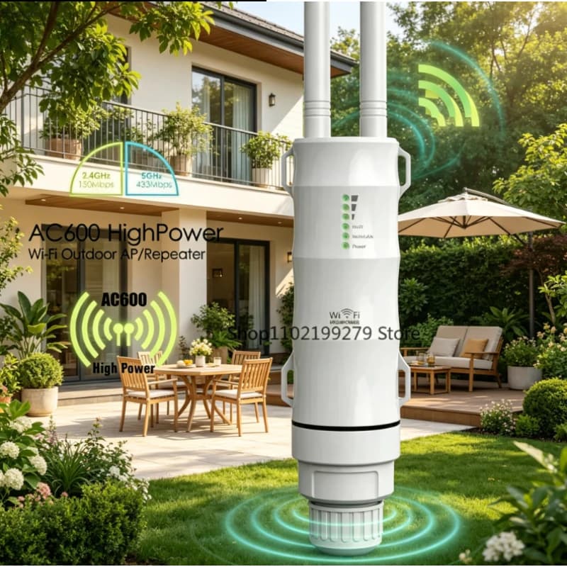 2026 NUOVO Ripetitore WiFi Esterno AC600 ad Alta Potenza Dual Band 2.4G 5GHz Extender a Lungo Raggio Router AP POE con Protezione da Fulmini Integrata