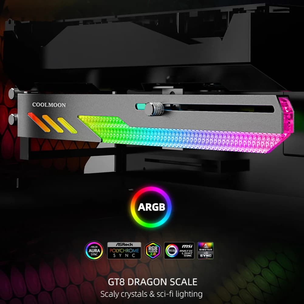 Supporto per scheda video personalizzato GT8 Staffa per scheda grafica orizzontale 5V 3Pin ARGB GPU Supporto VGA Custodia per PC desktop Accessori fai da te