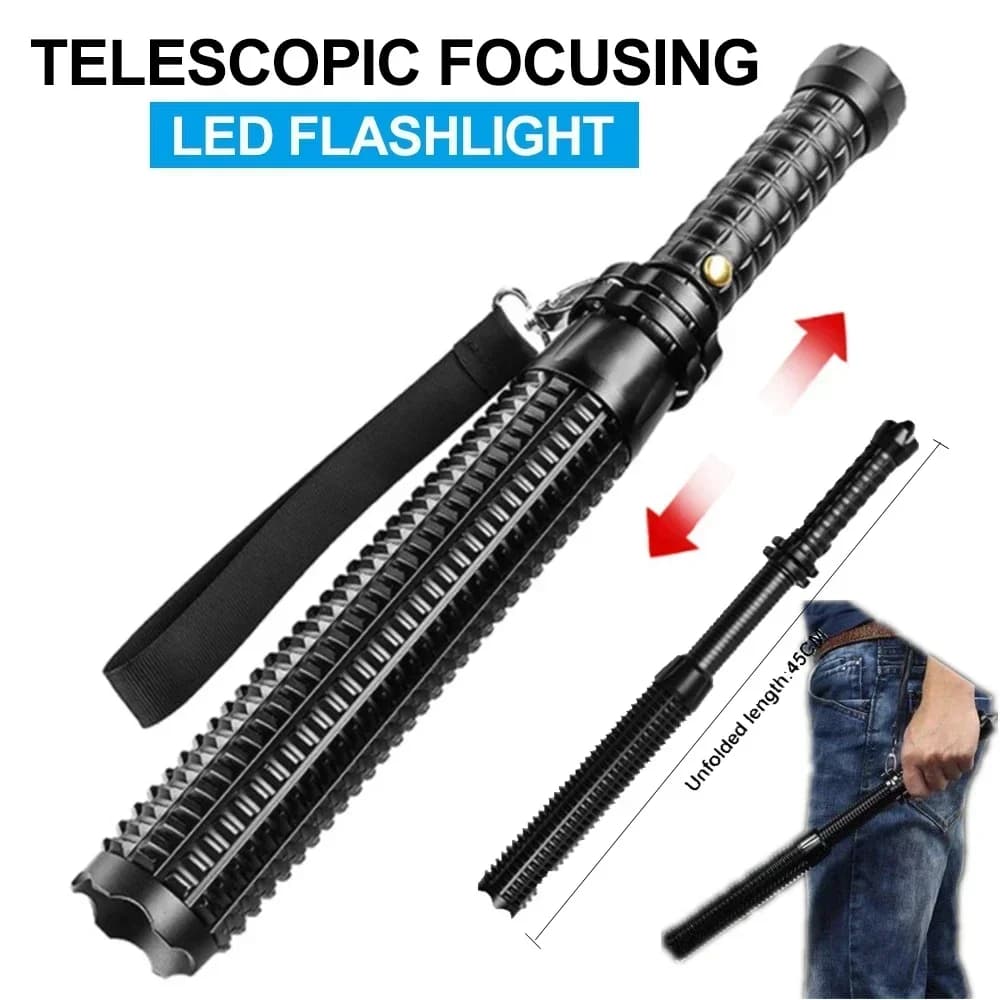 KDULIT Torcia con dente di lupo Luce forte Ricarica per esterni Finestra di autodifesa telescopica multifunzionale super luminosa