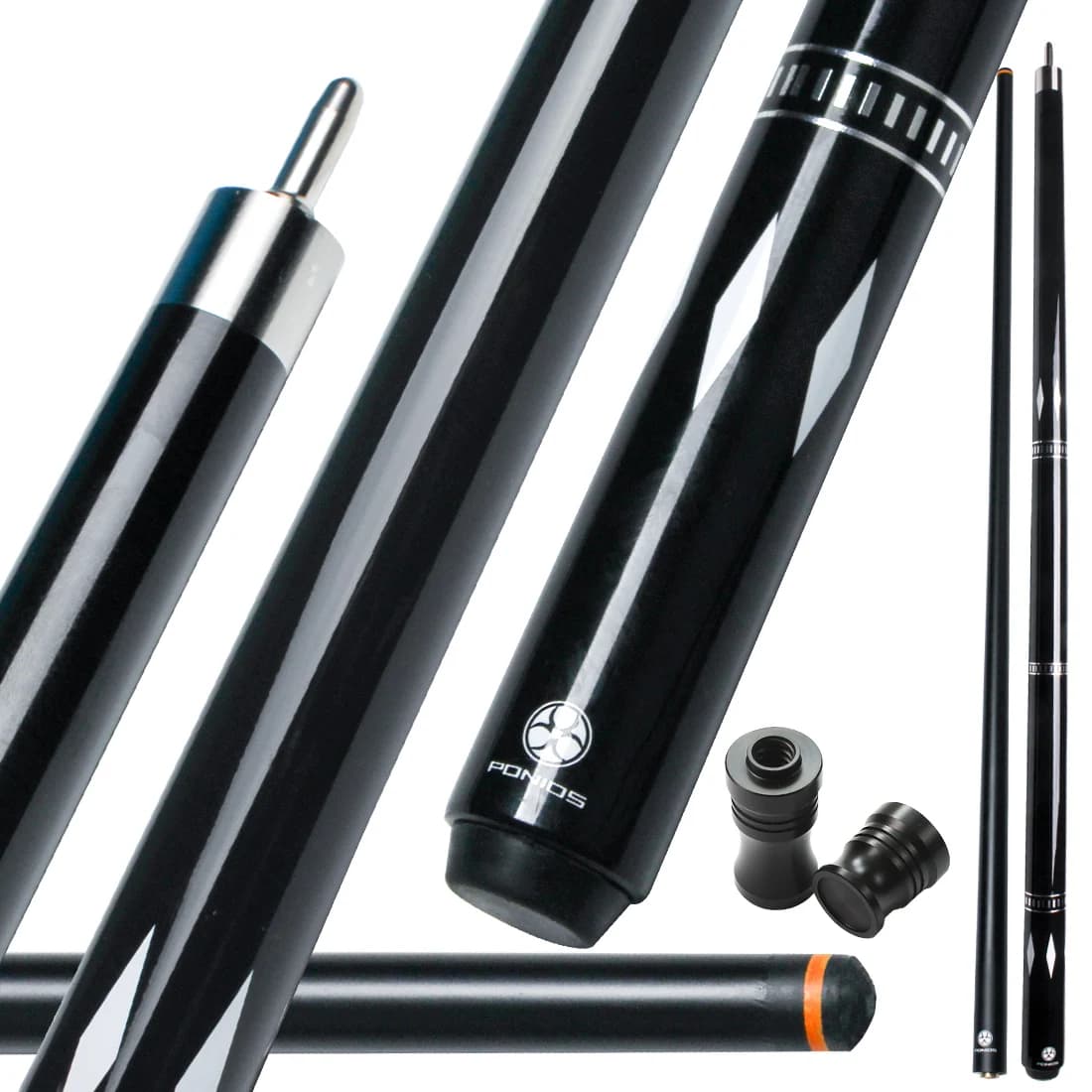 PONIOS Carbon Fiber Pool Cue Stick, 2pieces 58inch Low Deflection Professional Cue Stick for Billiards, Carbon Fibre Shaft with 11.5mm/12.5mm Tip (19oz-20oz)