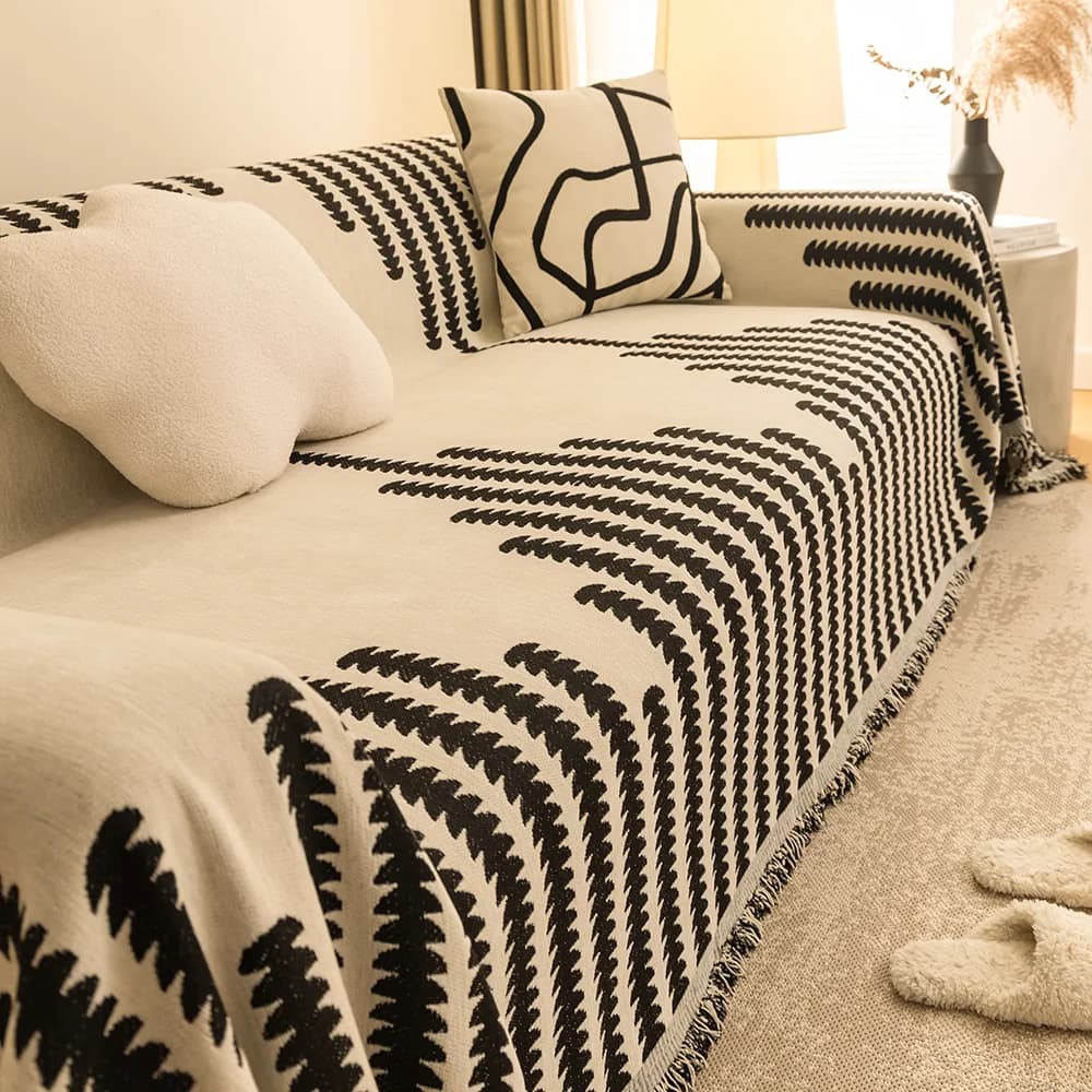 Coperta per divano in tessuto ciniglia Coperte universali in stile nordico con nappa per soggiorno Protezione per divano quattro stagioni