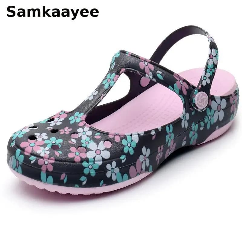 35-41 Womens Sandals Summer Female Mules Clogs Garden Shoes Mujer Slippers Soft Bottom Breathable Print Jelly Beach Zapatos y42