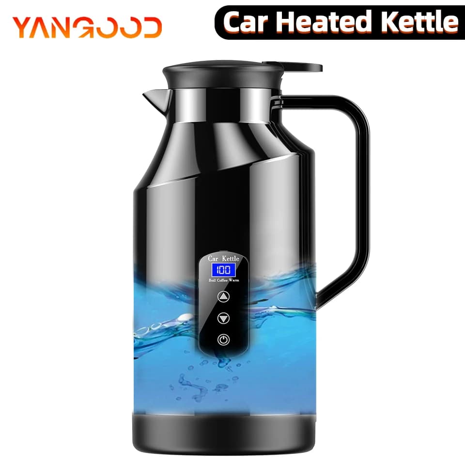 Yangood electric kettle for car, 1500 ml electric kettle, quick boiling, 304 stainless steel, suitable for camping and tourism, car accessories