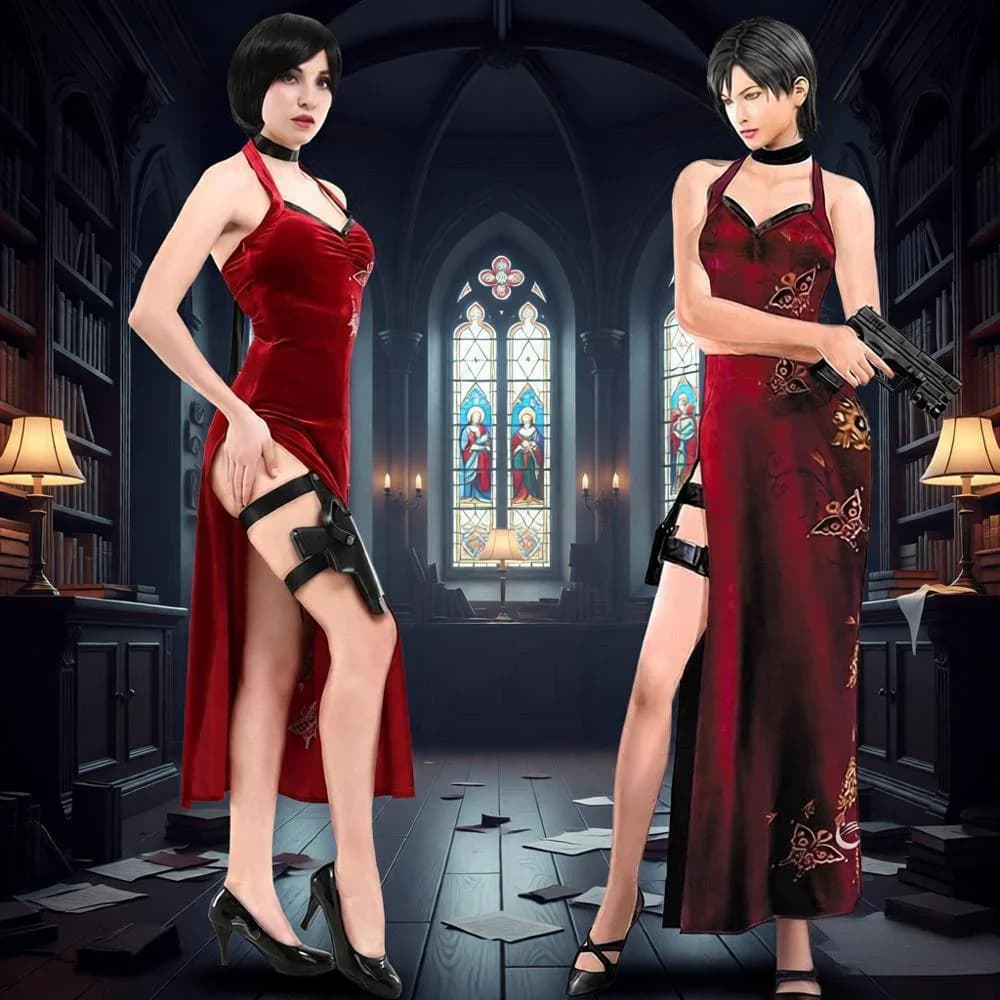 Costume Cosplay Ada Wong, Uniforme per Halloween e Natale, Abito Rosso in Pizzo Cheongsam, Lingerie, Outfit da Servizio Segreto