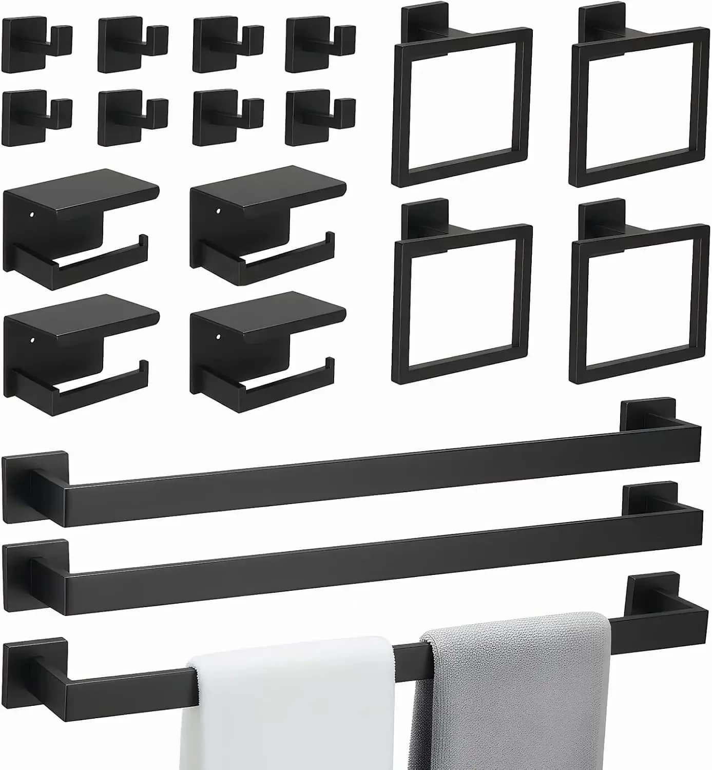 20Pcs Stainless Steel Bathroom Hardware Accessories Set Wall Mounted Bathroom Accessories Towel Bar Set Towel Rack/Ring/Hook/Toi