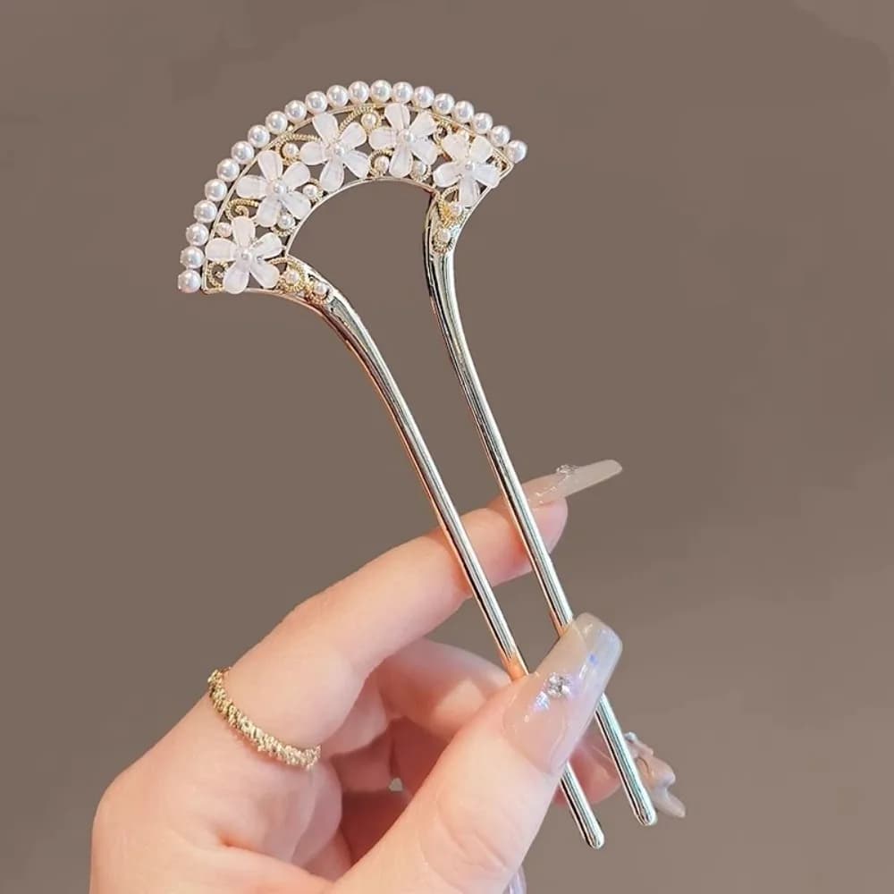 1pc accessory for hair with U-shaped pin with exquisite fashion vintage pearl with column headdress jewelry for hair retro hair wholesale