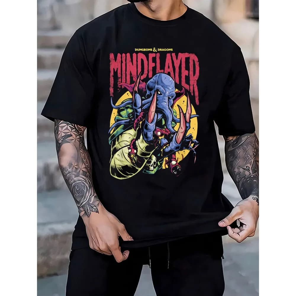 Dungeons & Dragons Mindflayer Logo T-shirt Classic RPG Game Graphic stampato Tshirt da uomo estiva girocollo in cotone manica corta