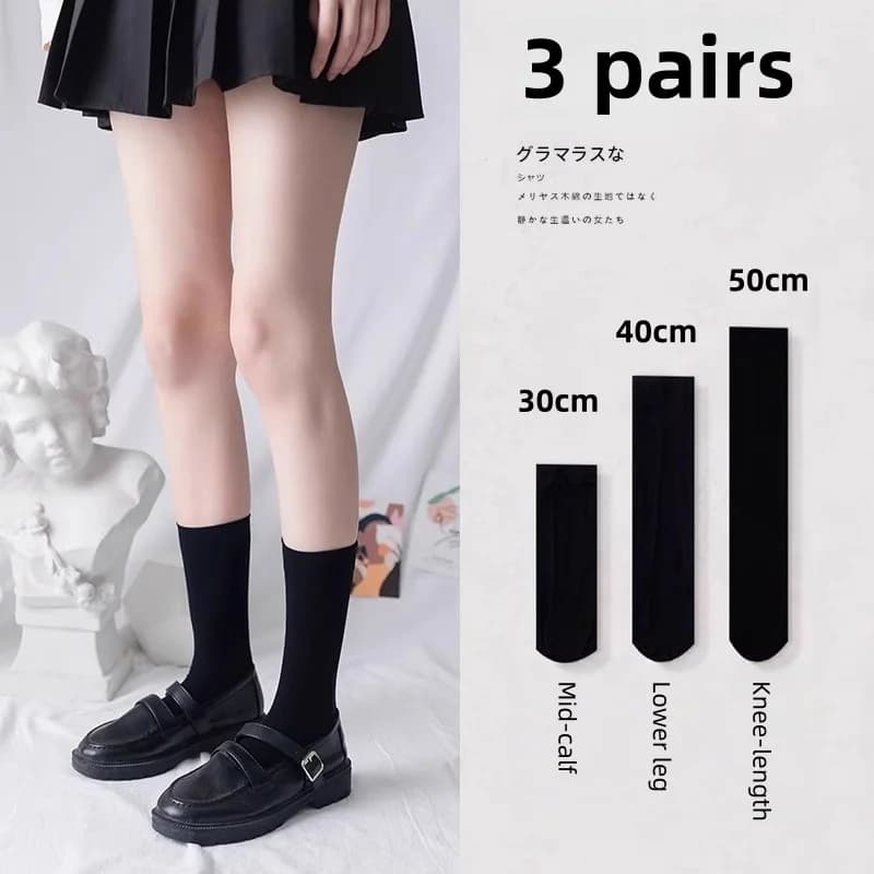 Calzini da donna JK tinta unita Calzini alti al ginocchio sottili Calzini lunghi Lolita bianchi neri carini Calze di nylon cosplay Kawaii per ragazze