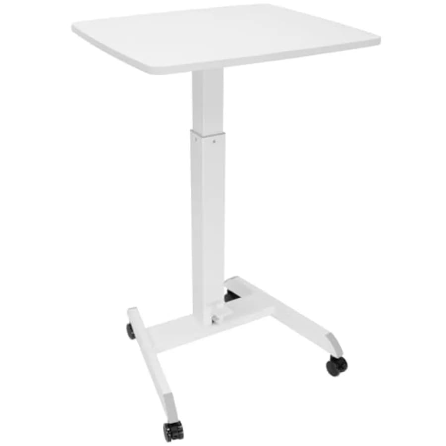 Adjustable Rolling Laptop Desk, Mobile Standing Wheels, Small Sit-Stand Computer Cart for Home, Office, or Classroom, 29.6 44.2