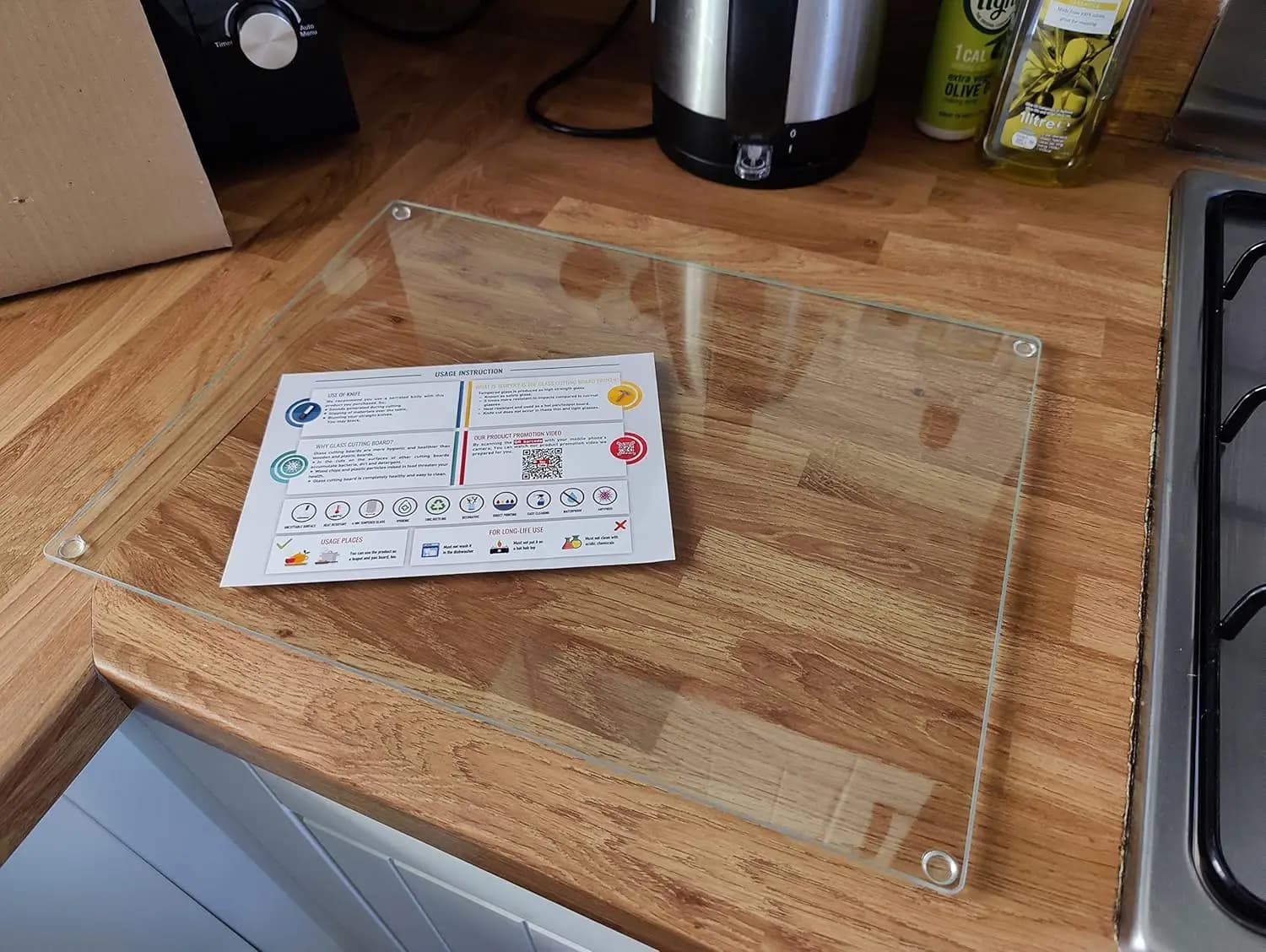 Tempered Glass Cutting 16x12 Inches: Resistant, Anti-scratch, Thermo-resistant, Kitchen Protection