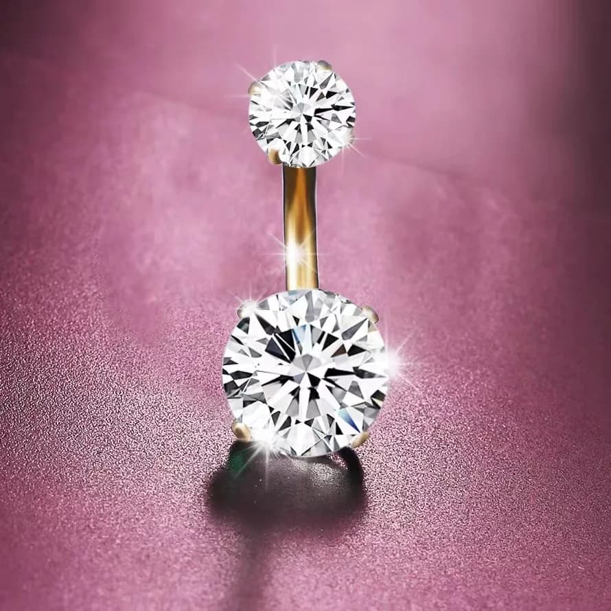 Ring/Earring for navel with sparkling zircons, feminine fashion accessory, gift for parties/every day.