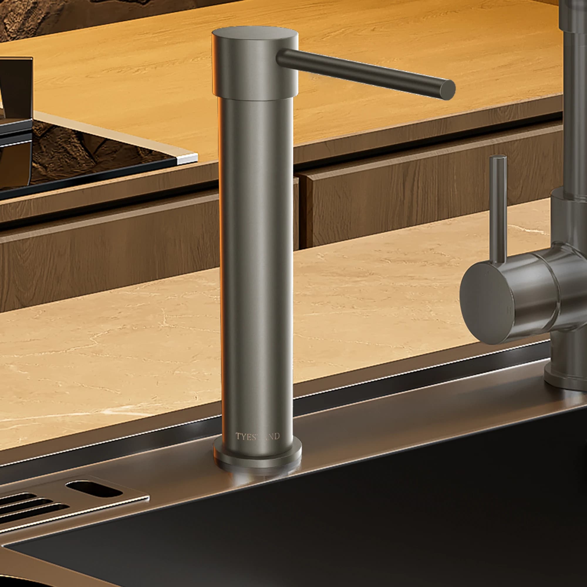 Dispenser di sapone per lavello in ottone di grandi dimensioni e rialzo Dispenser di sapone integrato con testa della pompa di lusso di alta qualità per cucina e bagno