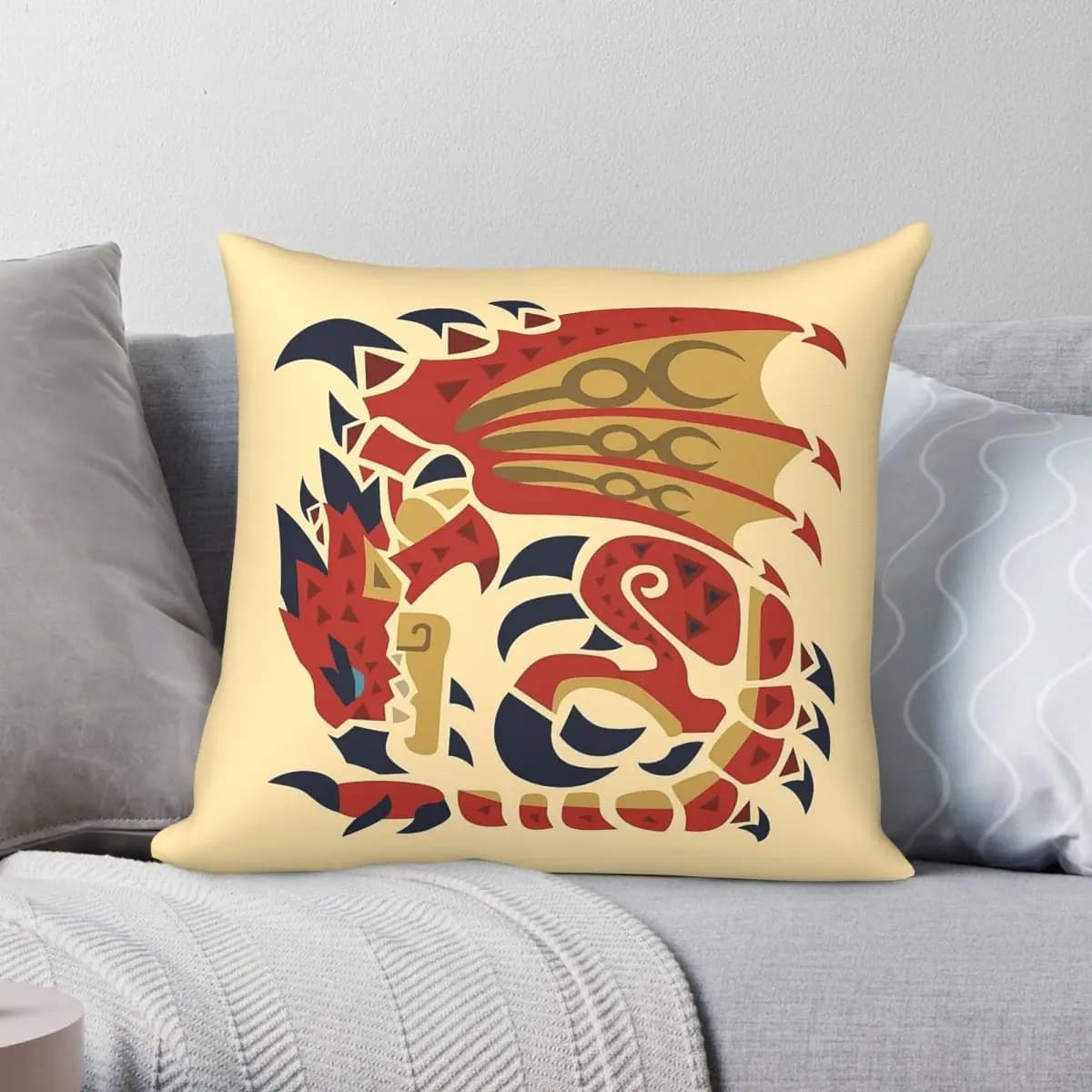 Federa per cuscino quadrata Rathalos Monster Hunter in poliestere, lino, velluto, stampata, decorativa, per divano, copricuscino per seduta