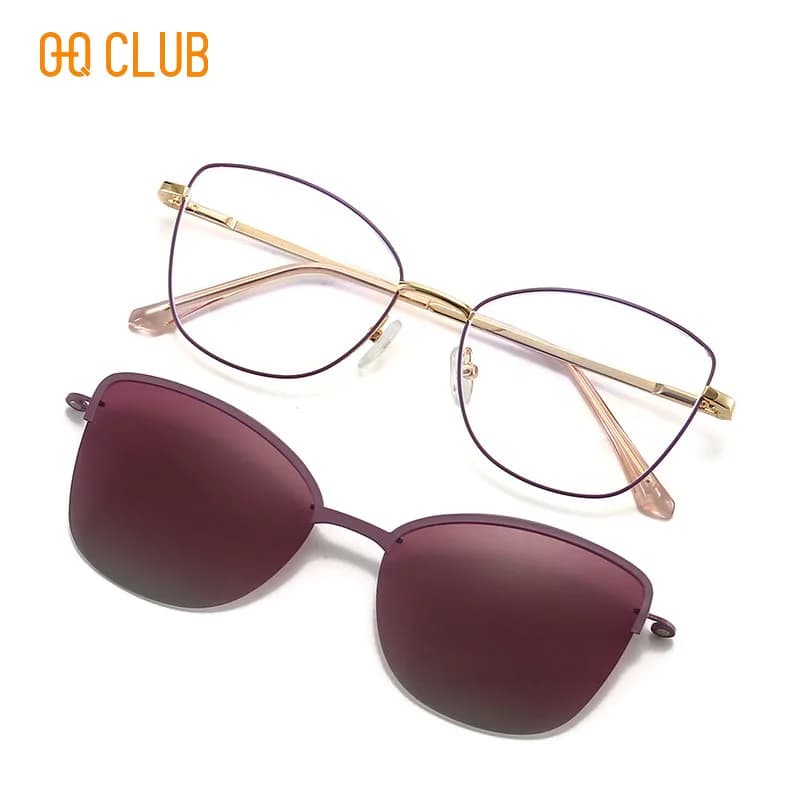 O-Q CLUB Cat Eye Polarized Sunglasses Magnetic Clip-On Myopia Optical Glasses Customizable Prescription Graduated Lenses to Read