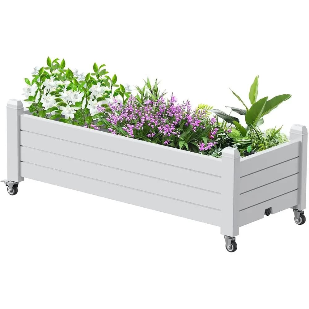 Elevated Raised Garden Bed with Wheels, Outdoor Large Resin Patio Planter Box Stand Divisible with Drain Plug,Water Monitor or P