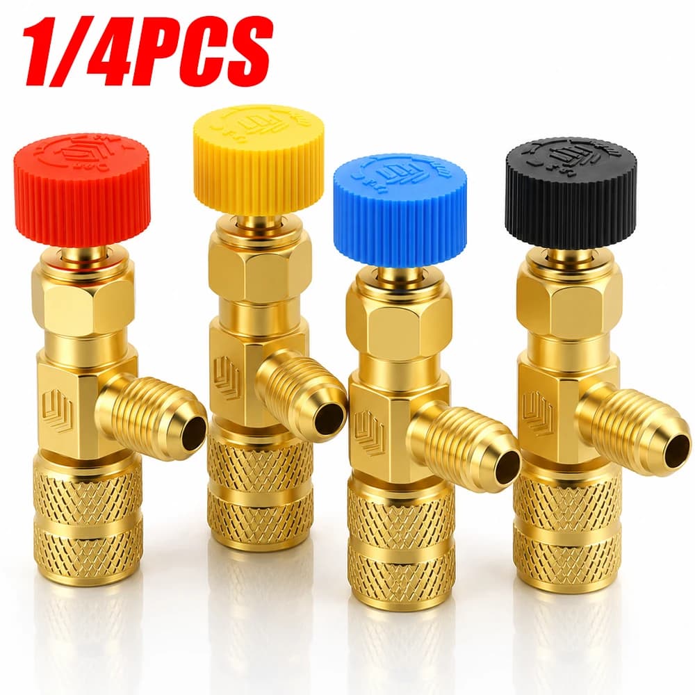 1/4 Pieces Safety Valve for Refrigerant Air Conditioning R410A R22 1/4" Safety Adapter for Refill Refrigerant Manual Tool