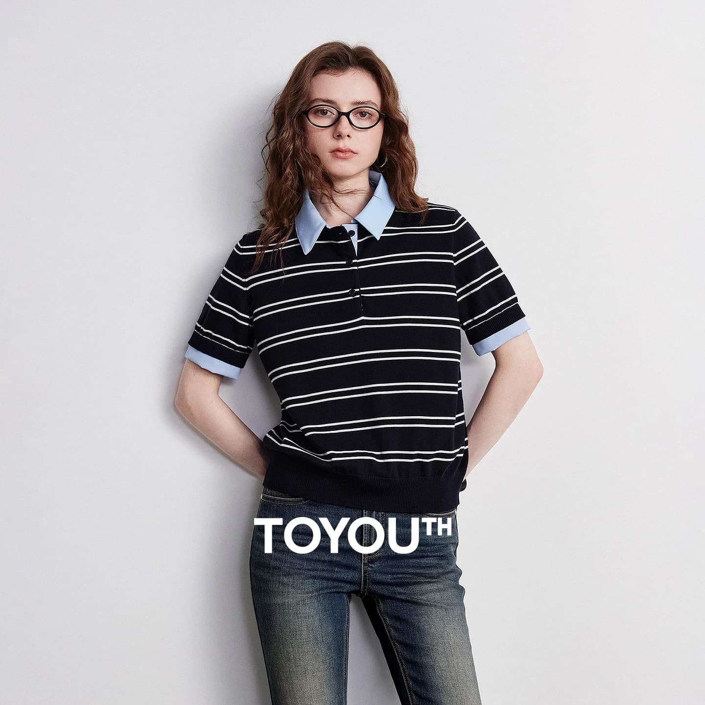 TOYOUTH Maglione a Righe in Lyocell da Donna, Nuova Collezione Estate 2026, Indossabile in Due Modi, Stile Collegiale Intelligente, Pullover