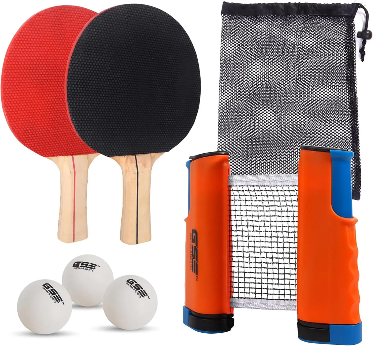 Set Rete da Ping Pong Regolabile e Retrattile con Palo, 2 Racchette, 3 Palline, Borsa per il Trasporto - Attrezzatura Professionale per Tennis da Tavolo