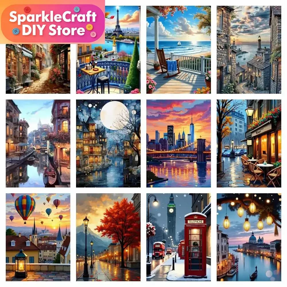 1pc frameless Diamond Painting 5d Street Landscape Home Decor Diamond Embroidery City Mosaic Cross Stitch Kits Full Drill