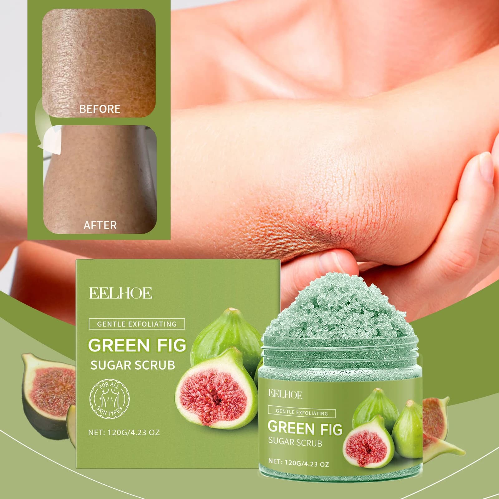 EELHOE Scrub corpo allo zucchero fico Idratante e pelle liscia Detergente e esfoliante per il corpo