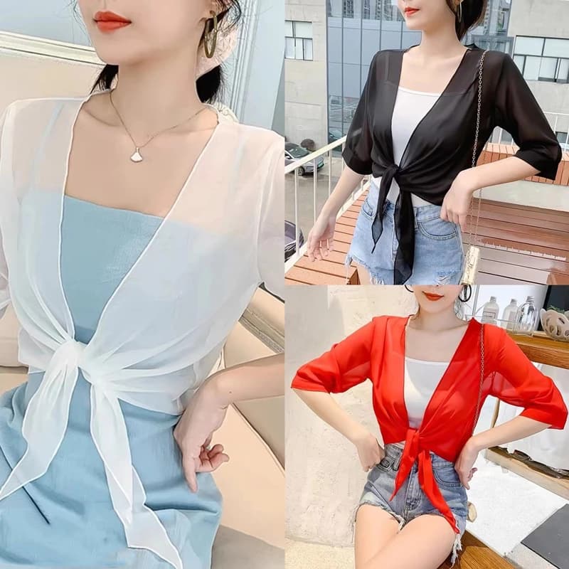 Shirt with sunscreen in Chiffon woman summer slim sunscreen shawls air conditioning clothes Cropped Top