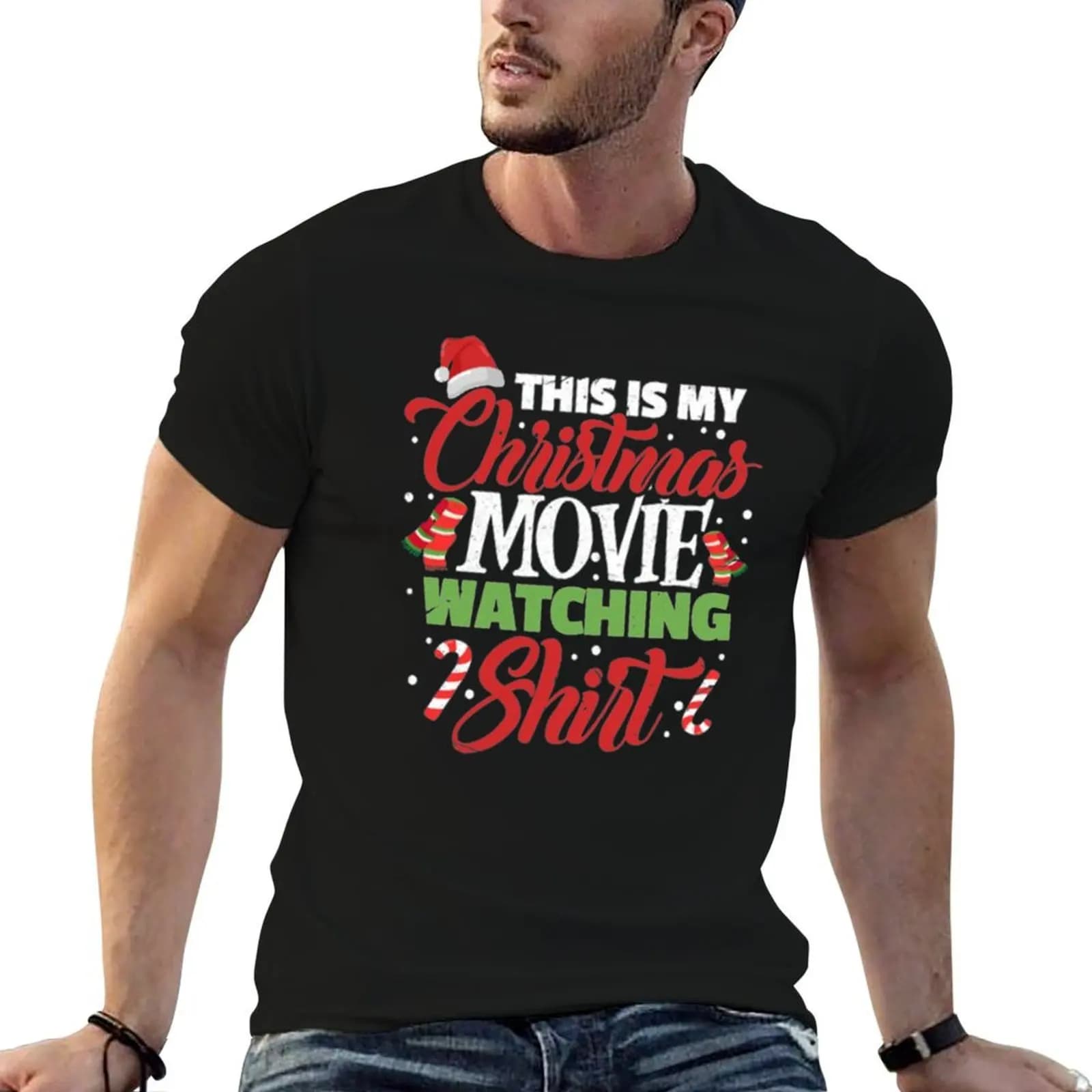This is my Christmas Movie Watching Pajama T-Shirt Big Size Short Sleeve Tee for Men