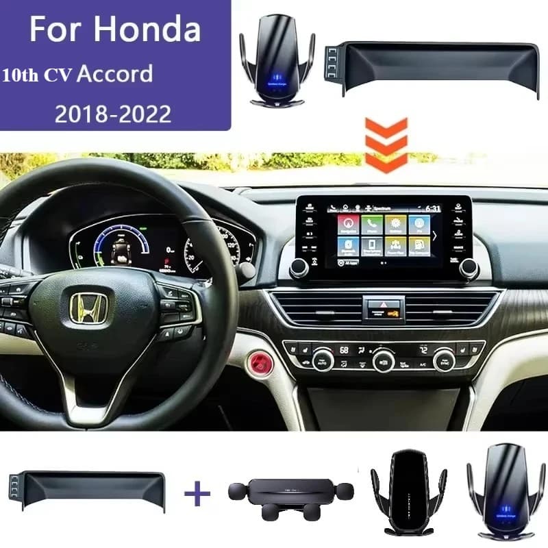 Supporto per telefono per auto Schermo di sfiato rotondo Base fissa per Honda Accord 10th Gen CV 2018 2019 2020-2022 Supporto per telefono di ricarica wireless