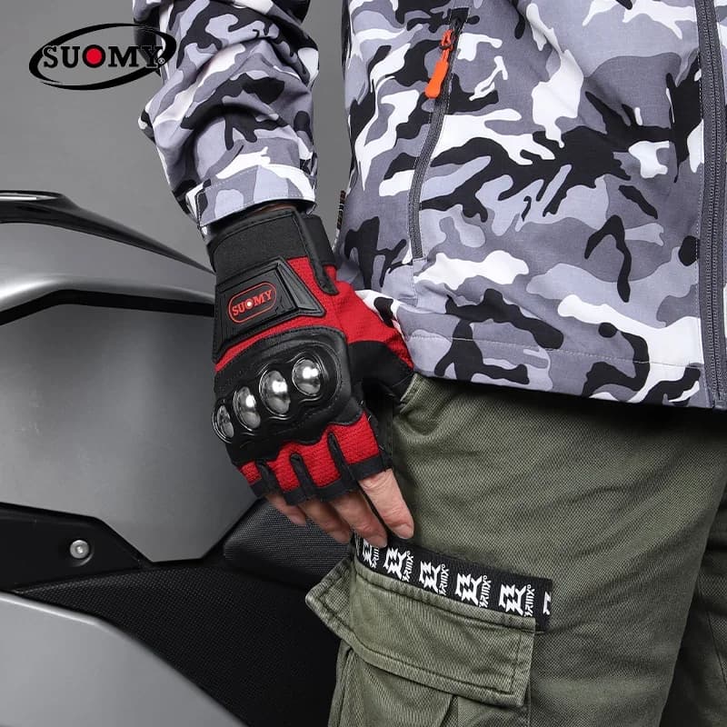 Men Summer Half Finger Stainless Steel Protection Motorcycle Gloves Guantes Moto Fingerless Biker Motorcyclist Motocross Gloves