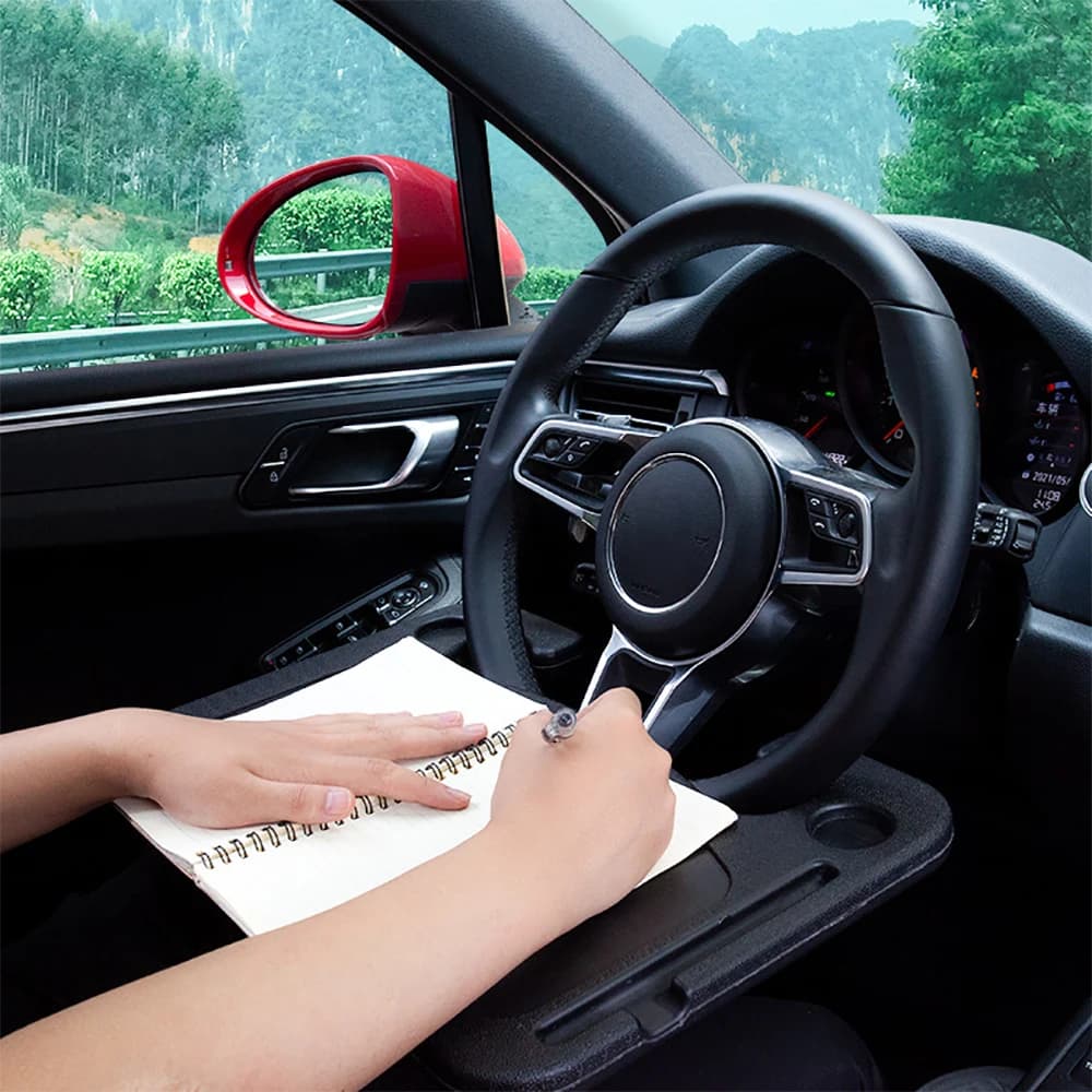 Vassoio per volante per auto, carico di 15 kg, tavolo per alimenti per laptop per camion SUV, supporto da ufficio pieghevole con base antiscivolo portabicchieri