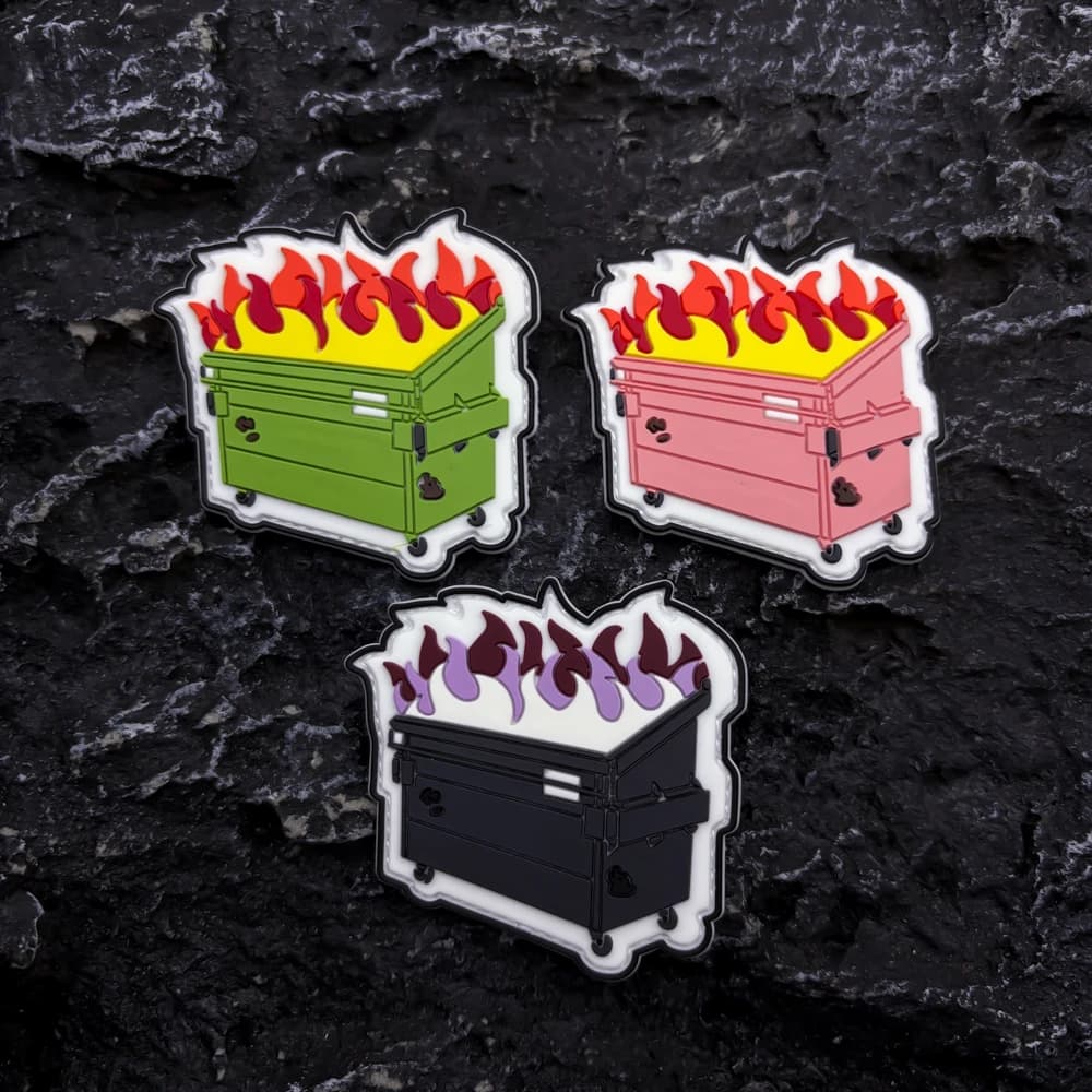 Patch decorativa a forma di cestino per rifiuti con effetto fiamma, in PVC, con effetto luminoso e chiusura a strappo sul retro, adatta per borse, zaini, gilet e decorazioni di abbigliamento.
