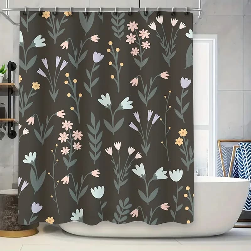 Tenda da doccia stampata in stile moderno, decorazione da bagno impermeabile con design di fiori e foglie