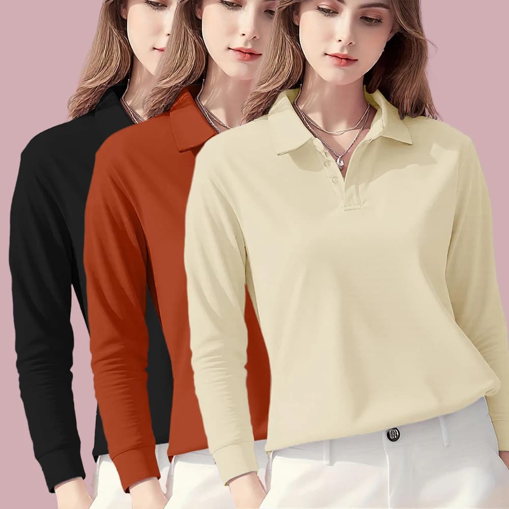 Polo autunnali in tinta unita da donna in pile da golf con risvolto maglietta All-Match Casual manica lunga Harajuku abbigliamento da lavoro