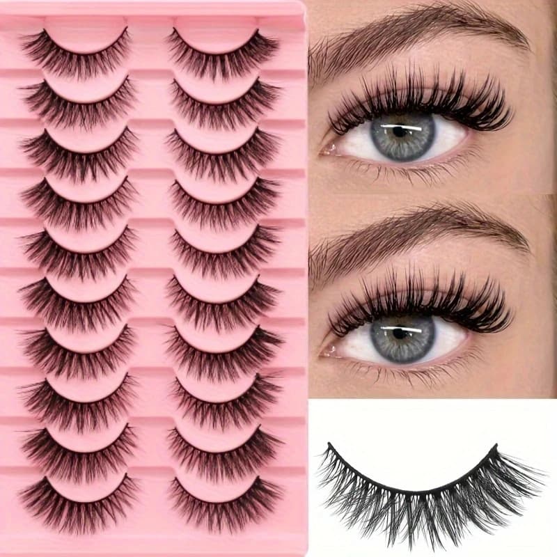 10 pairs of delicate fake eyelashes, soft and light cat eye style, natural anime look for every occasion