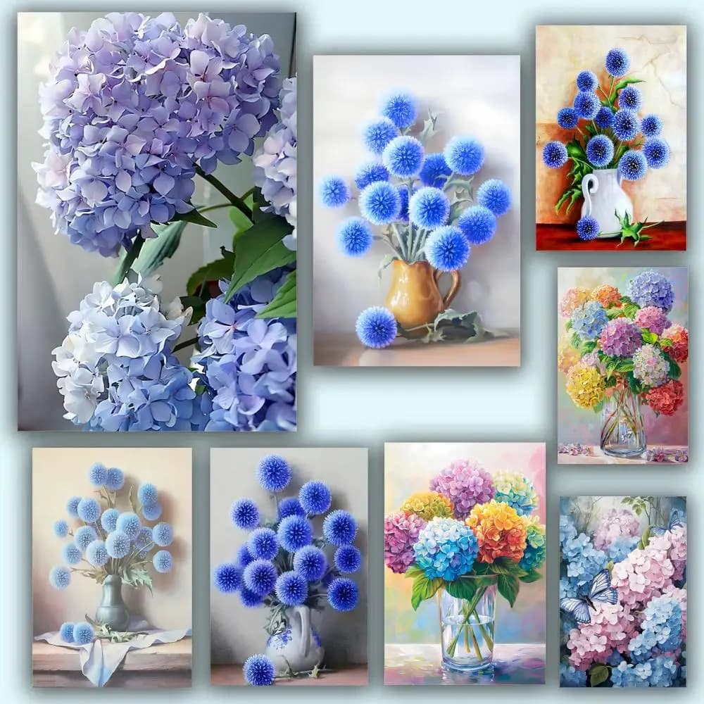Modern Paint Hydrangea Painting Calligraphy Wall Art HD Canvas Oil Painting Posters Prints Home Bedroom Living Room Decor Gift