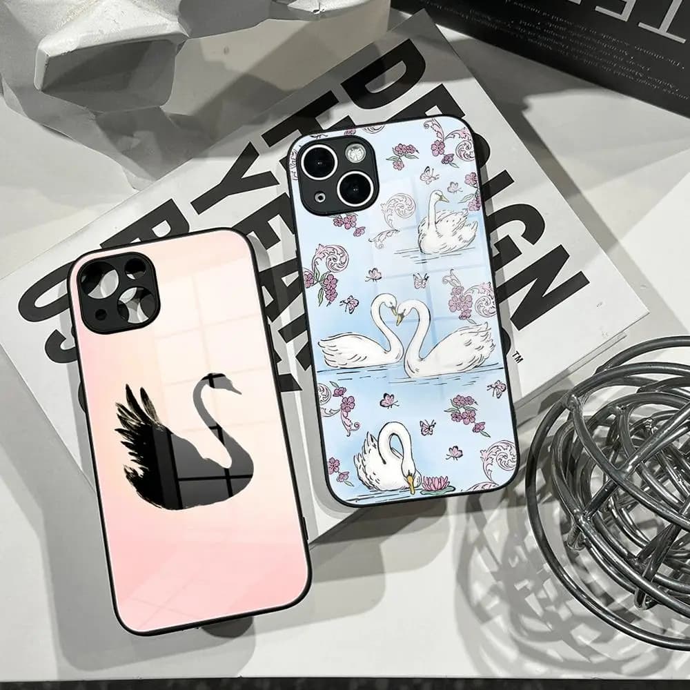 Wildflower 3D Black Swan Phone Case for iPhone 12 13 14 15 16 17 Pro Max Plus Fashion Sweet-Swan Lake Soft Edge HYBXAXC Cases