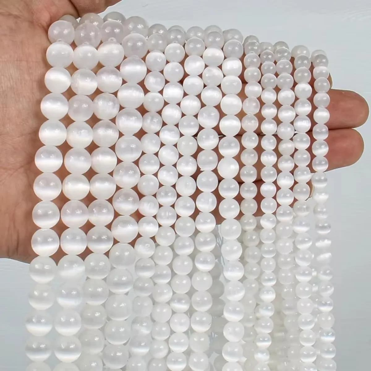 1 filo di pietra di selenite naturale genuina perline sciolte semipreziose quasi rotonde per bracciale collana accessori per la creazione di gioielli fai da te