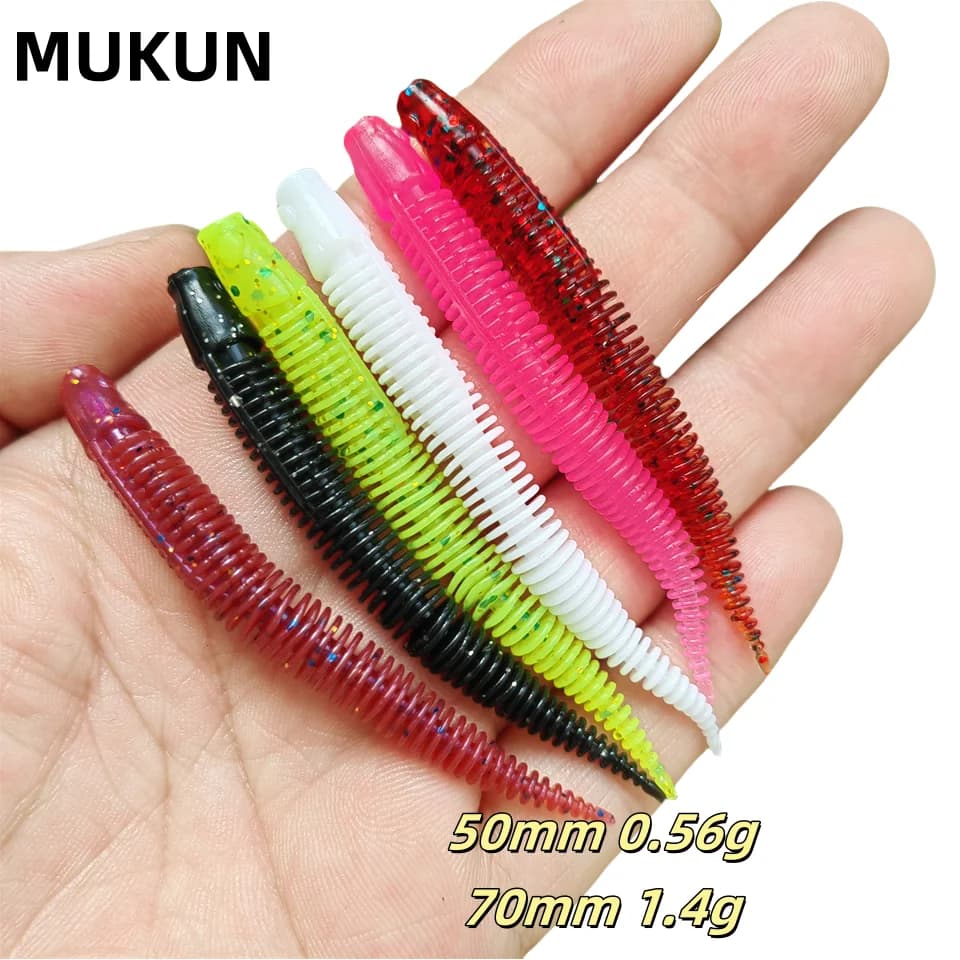 MUKUN Nuovo 20 pz Pesca Piccolo Verme Esca Richiamo 50mm 70mm 0.56g 1.4g Leurre Peche Calamari Attrezzatura Da Pesca Bass Pike