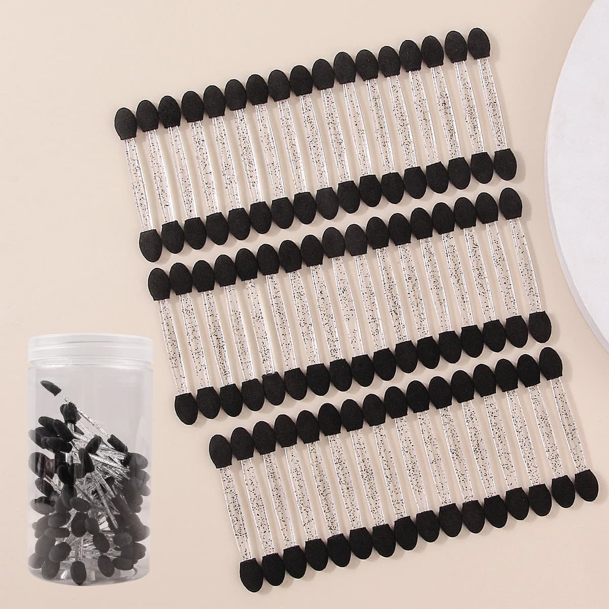 50 Piece Double Head Sponge Shade Brush, Multifunctional applicator and Disposable + 1 Tool for Make-up in Transparent Storage Jar