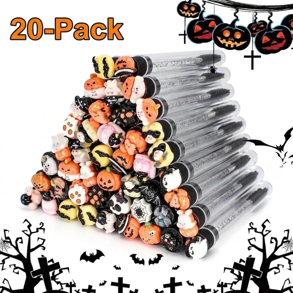 20pcs Women Reusable Eyelash Brush Halloween Tube Mascara Wand - Spooky & Cute With Tube Eyelash Wands Eyebrow Brush Replaceable