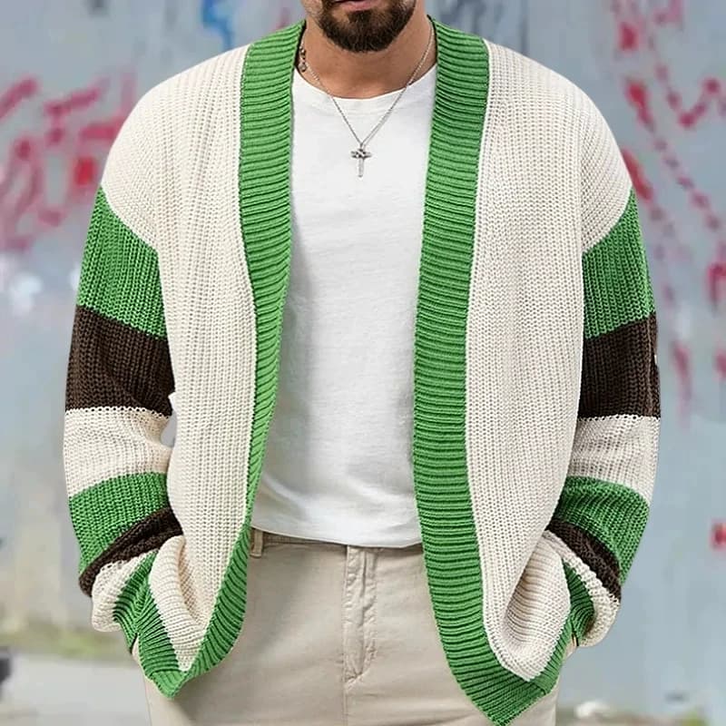 Maglione lavorato a maglia da uomo elegante giacca cardigan in lana color contrasto allentato spesso maglione con ago spesso spesso da uomo
