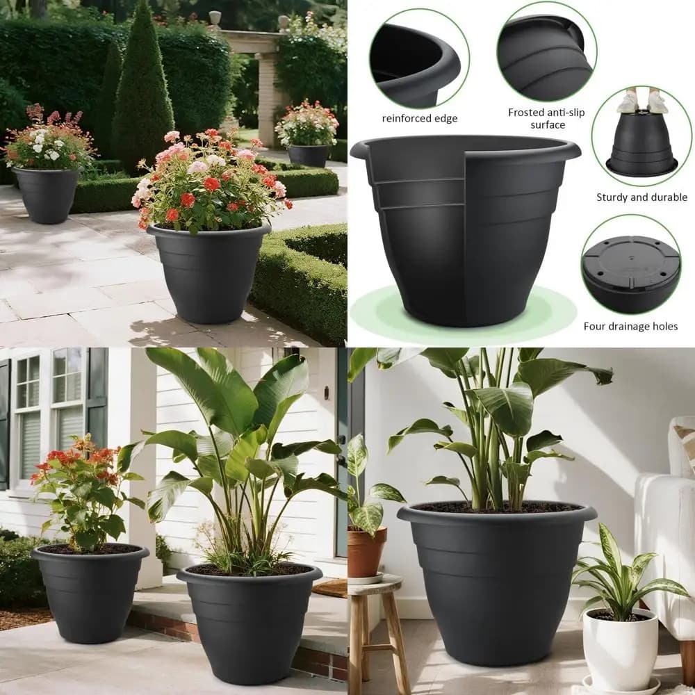 Large 20 Inch Outdoor Plastic Plant Vases With Drainage, Heavy Duty Deep Garden Planter For Trees And Shrubs