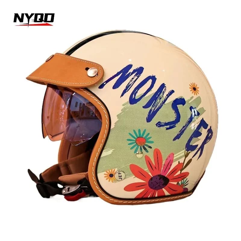 Casco Moto Vintage 3/4 Open Face Mezzo Casco Certificato CCC DOT ECE Cool Vent 4 Stagioni Unisex per Cruiser