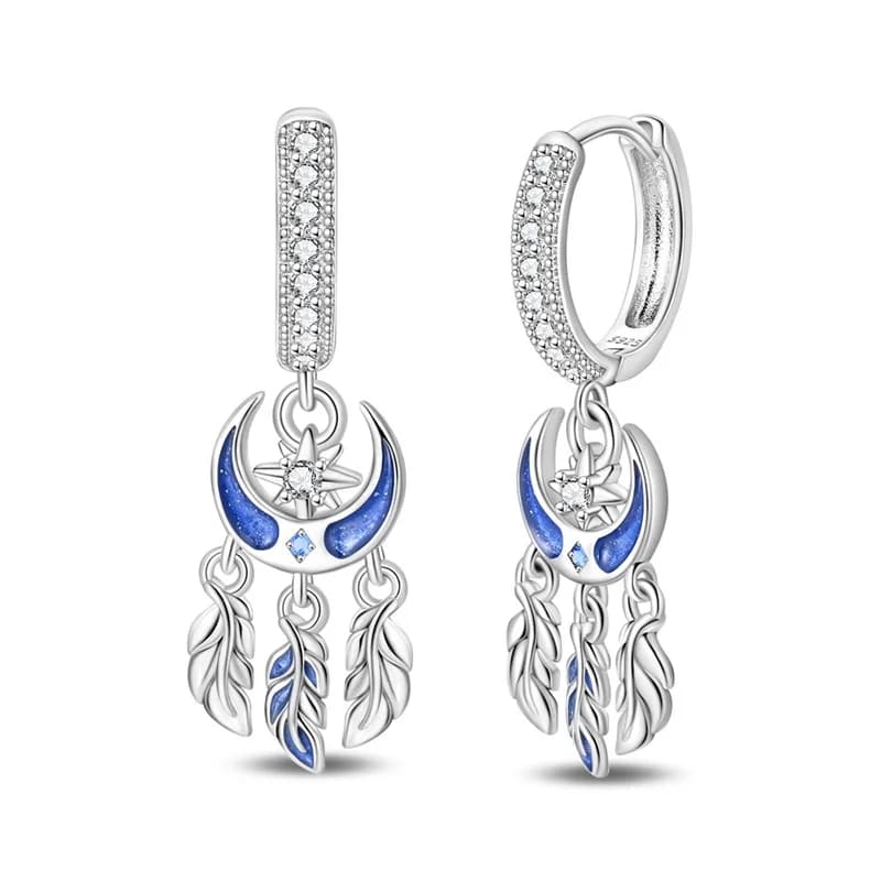 Original 925 Sterling Silver Star River DreamCatcher Hoop Earrings For Women Fine Birthday Jewelry Gifts